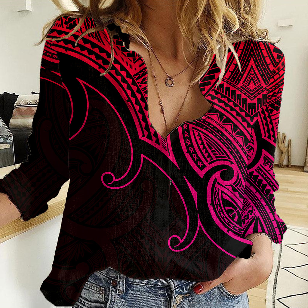 Custom Aotearoa Polynesian Women Casual Shirt with Maori Koru Pink - Wonder Print Shop