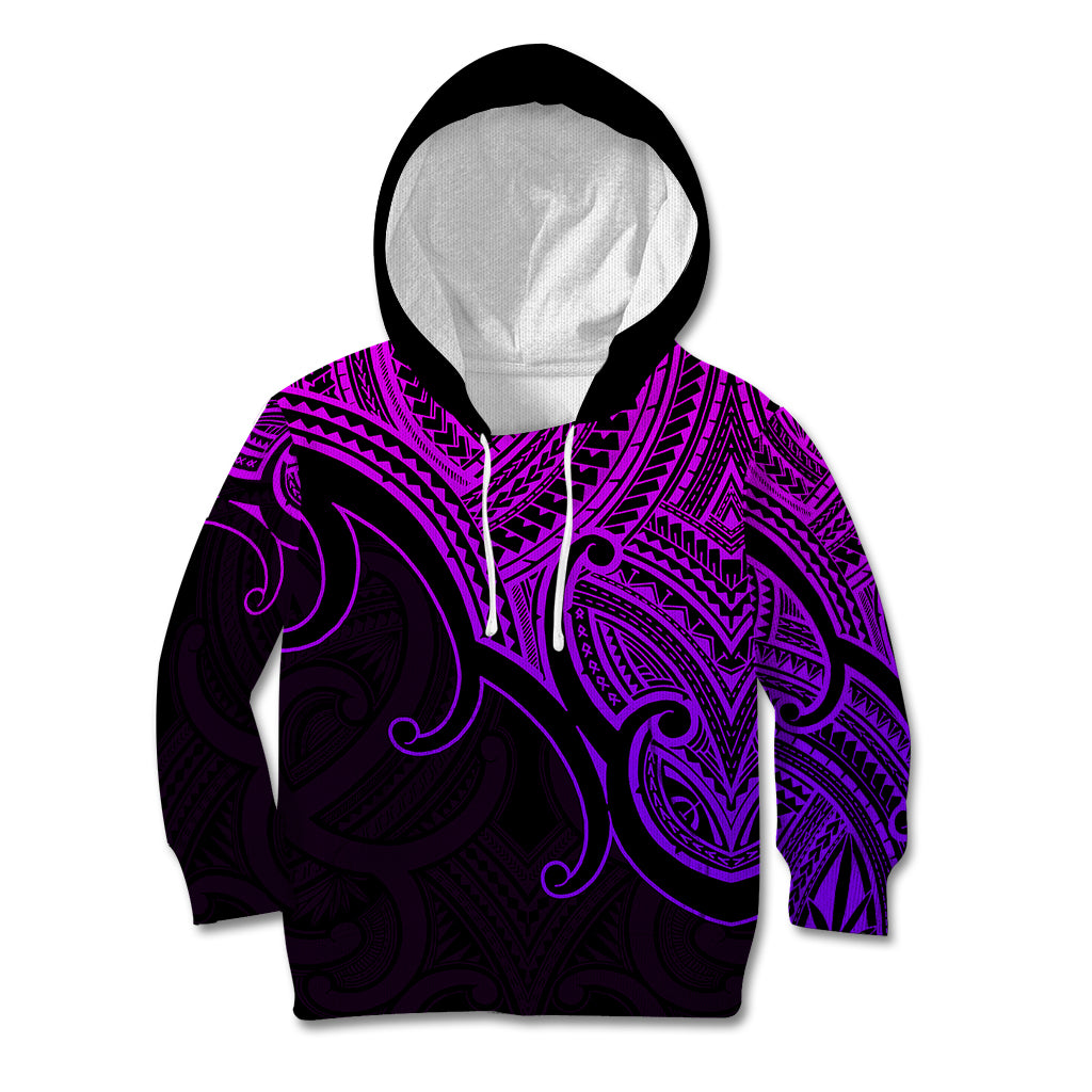 Custom Aotearoa Polynesian Kid Hoodie with Maori Koru Purple - Wonder Print Shop