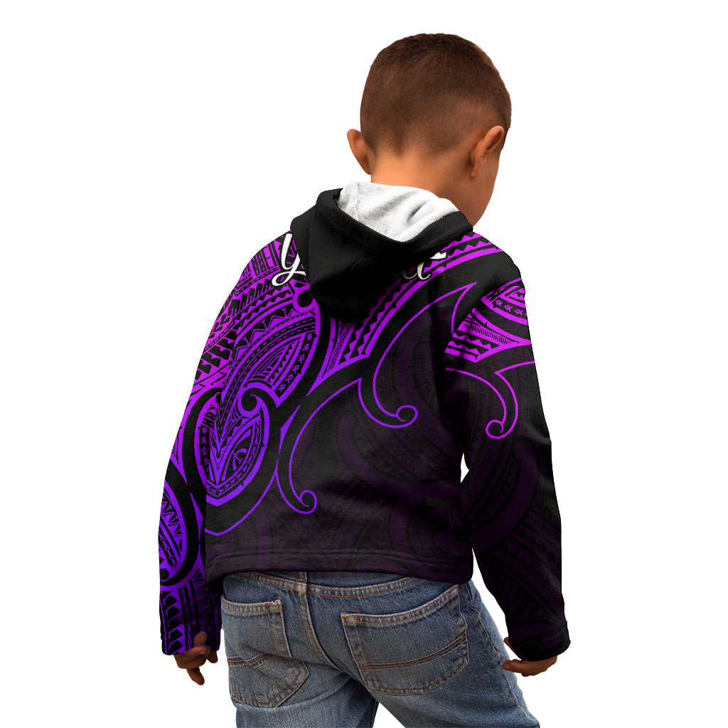 Custom Aotearoa Polynesian Kid Hoodie with Maori Koru Purple - Wonder Print Shop