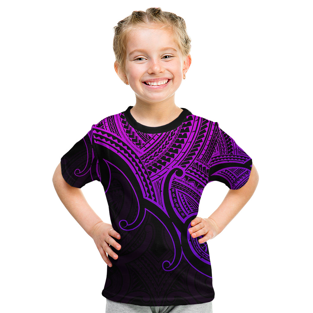Custom Aotearoa Polynesian Kid T Shirt with Maori Koru Purple - Wonder Print Shop