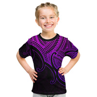 Custom Aotearoa Polynesian Kid T Shirt with Maori Koru Purple - Wonder Print Shop