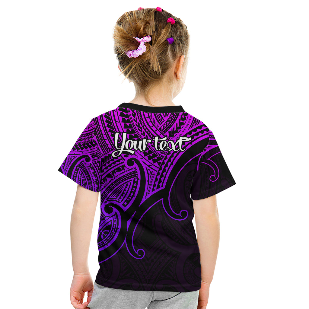 Custom Aotearoa Polynesian Kid T Shirt with Maori Koru Purple - Wonder Print Shop