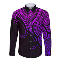 Custom Aotearoa Polynesian Long Sleeve Button Shirt with Maori Koru Purple - Wonder Print Shop
