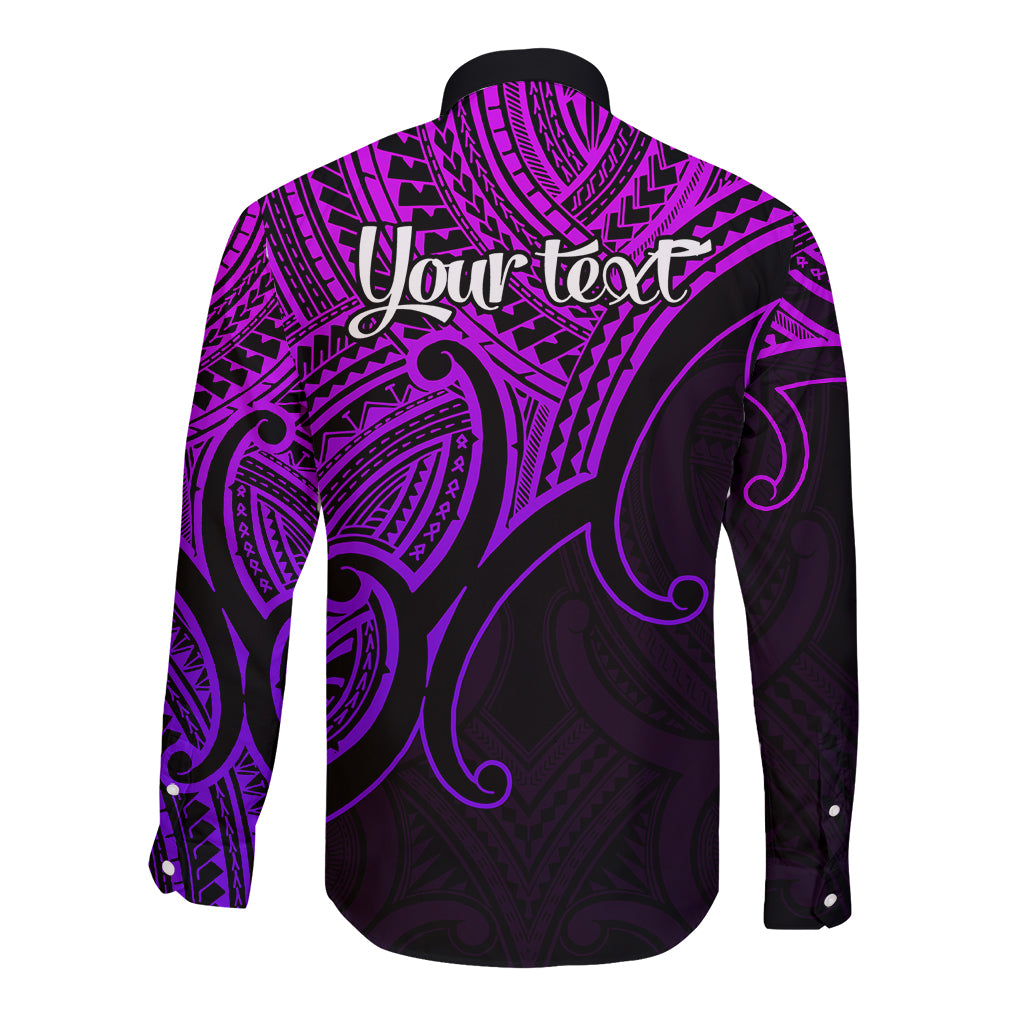 Custom Aotearoa Polynesian Long Sleeve Button Shirt with Maori Koru Purple - Wonder Print Shop