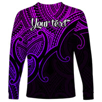 Custom Aotearoa Polynesian Long Sleeve Shirt with Maori Koru Purple - Wonder Print Shop
