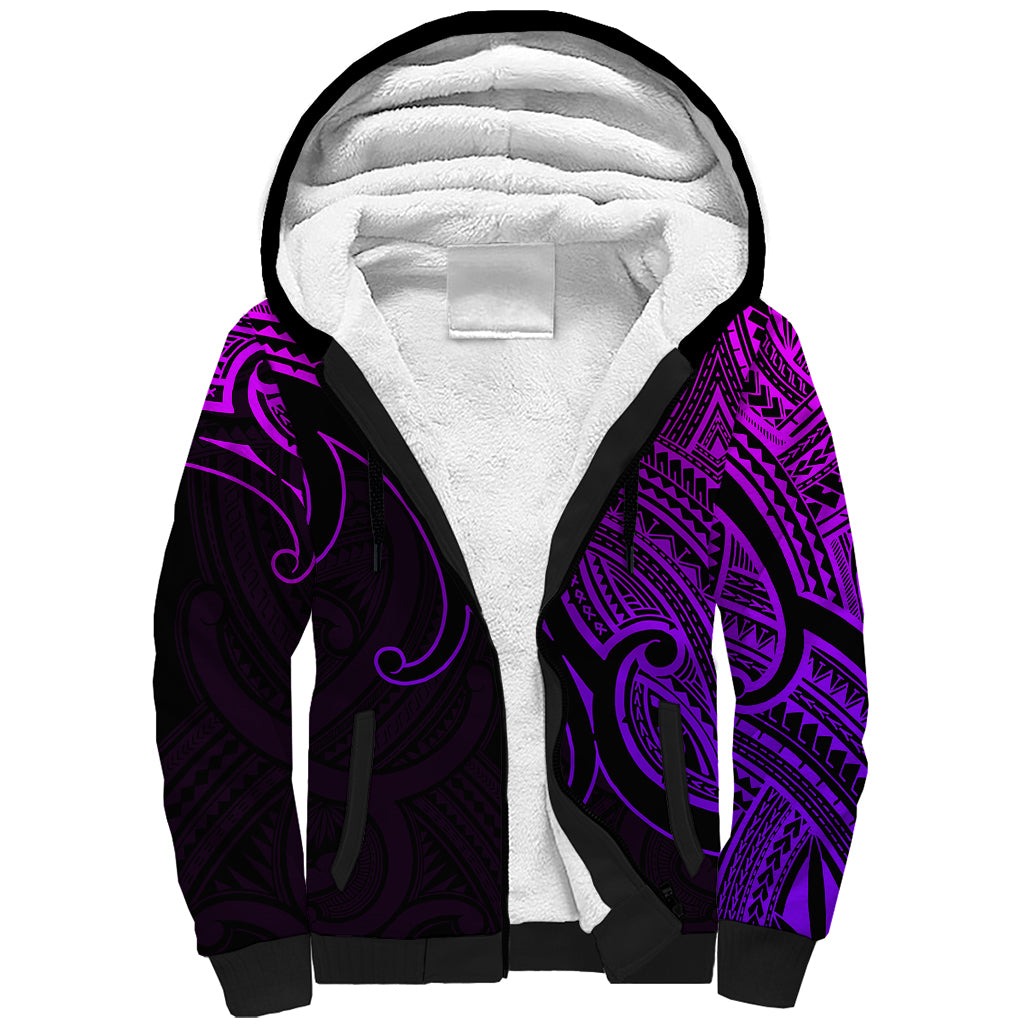 Custom Aotearoa Polynesian Sherpa Hoodie with Maori Koru Purple - Wonder Print Shop