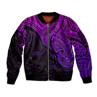 Custom Aotearoa Polynesian Sleeve Zip Bomber Jacket with Maori Koru Purple - Wonder Print Shop