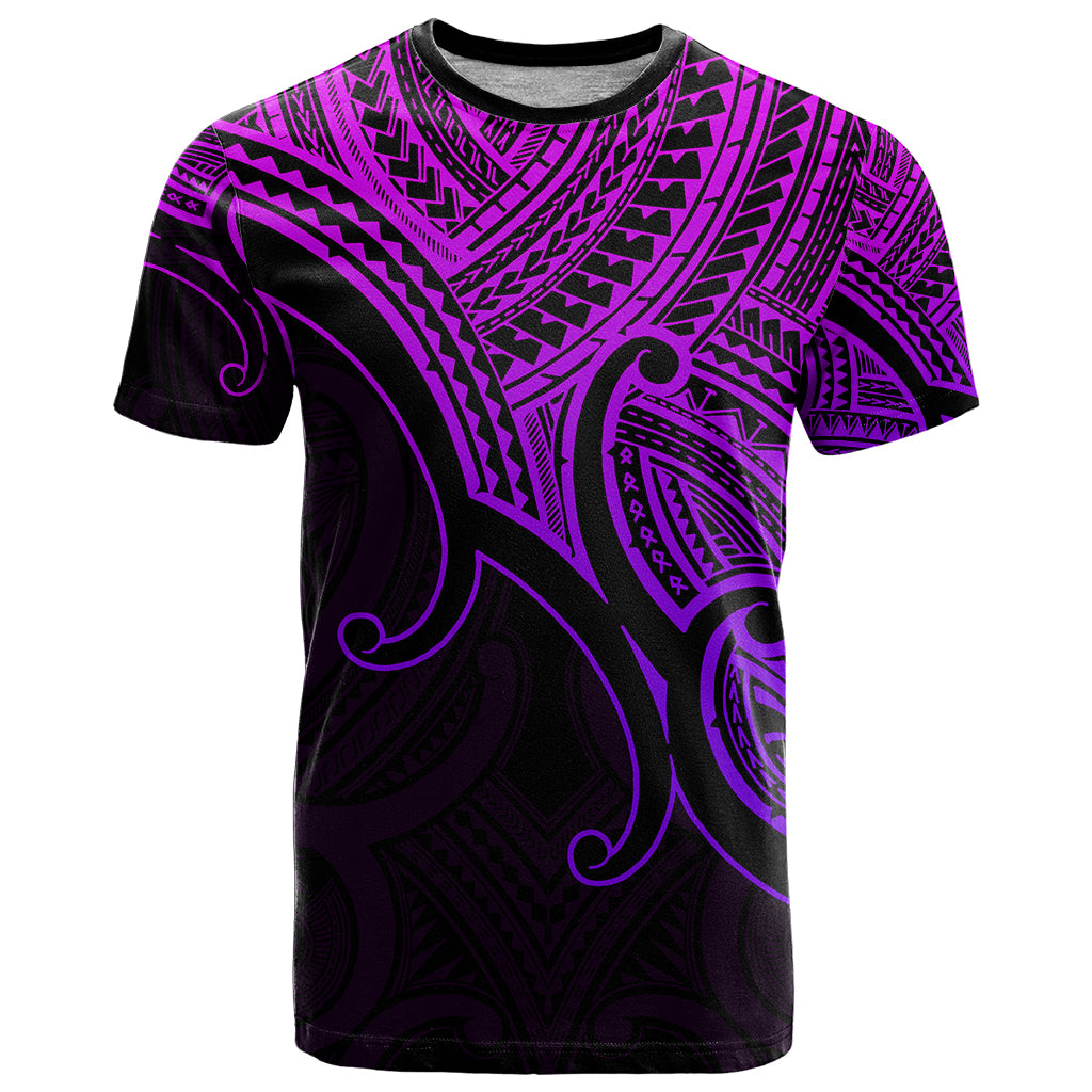 Custom Aotearoa Polynesian T Shirt with Maori Koru Purple - Wonder Print Shop