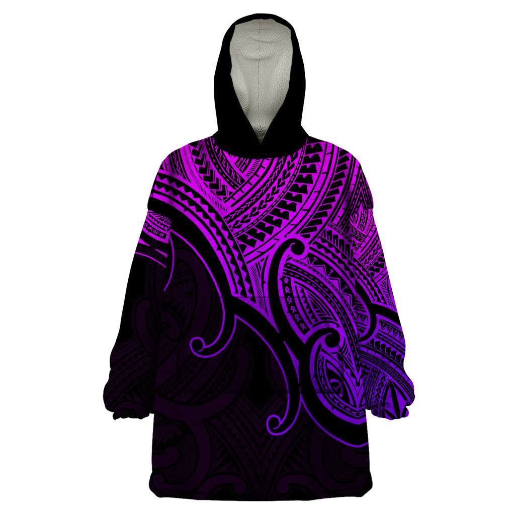 Custom Aotearoa Polynesian Wearable Blanket Hoodie with Maori Koru Purple - Wonder Print Shop