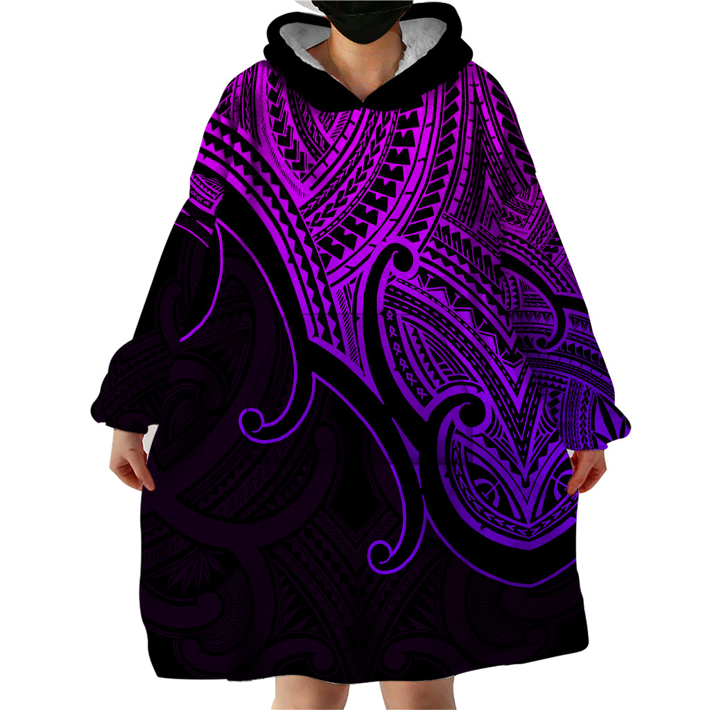 Custom Aotearoa Polynesian Wearable Blanket Hoodie with Maori Koru Purple - Wonder Print Shop
