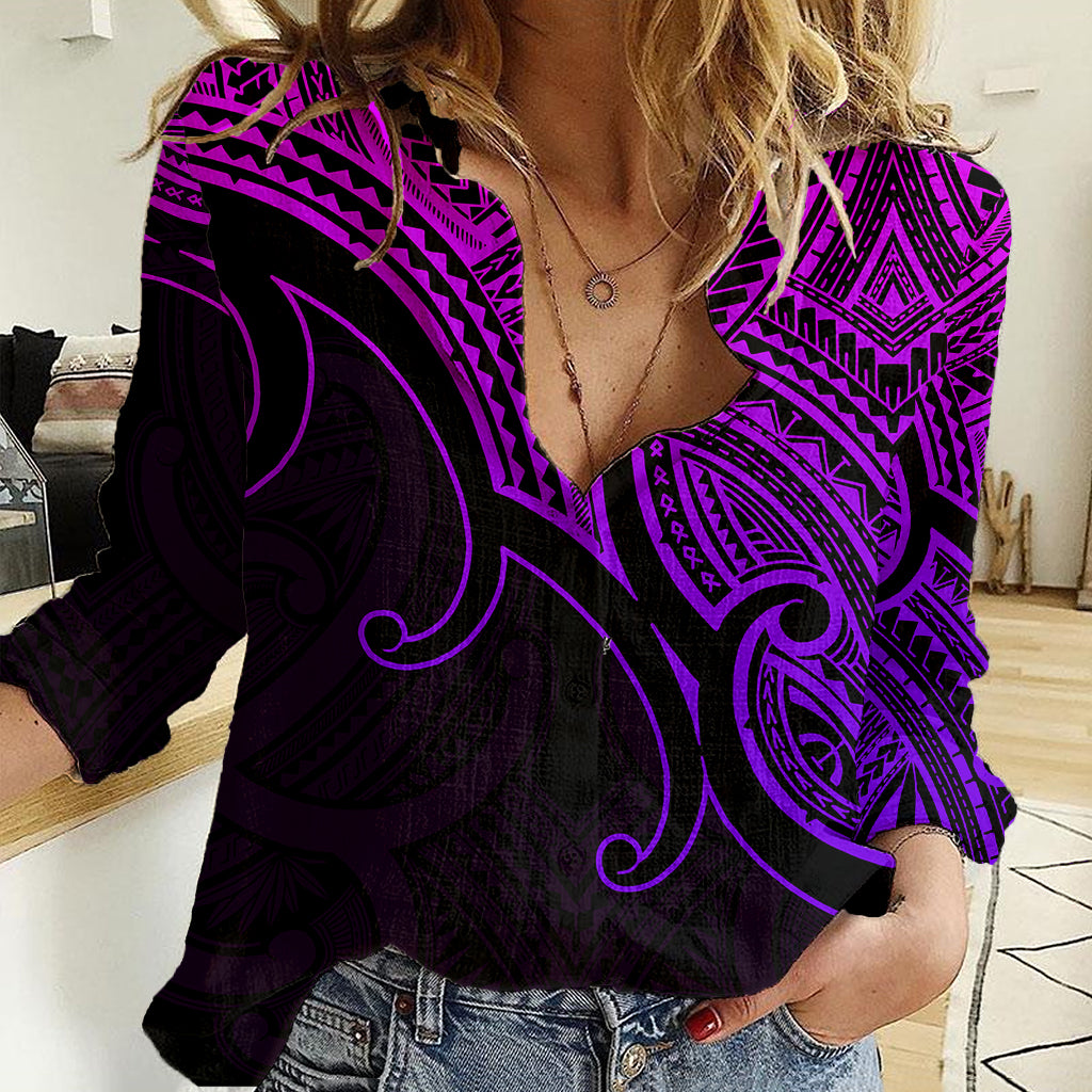 Custom Aotearoa Polynesian Women Casual Shirt with Maori Koru Purple - Wonder Print Shop