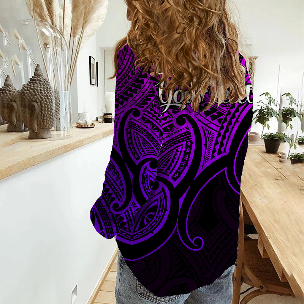 Custom Aotearoa Polynesian Women Casual Shirt with Maori Koru Purple - Wonder Print Shop