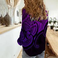 Custom Aotearoa Polynesian Women Casual Shirt with Maori Koru Purple - Wonder Print Shop