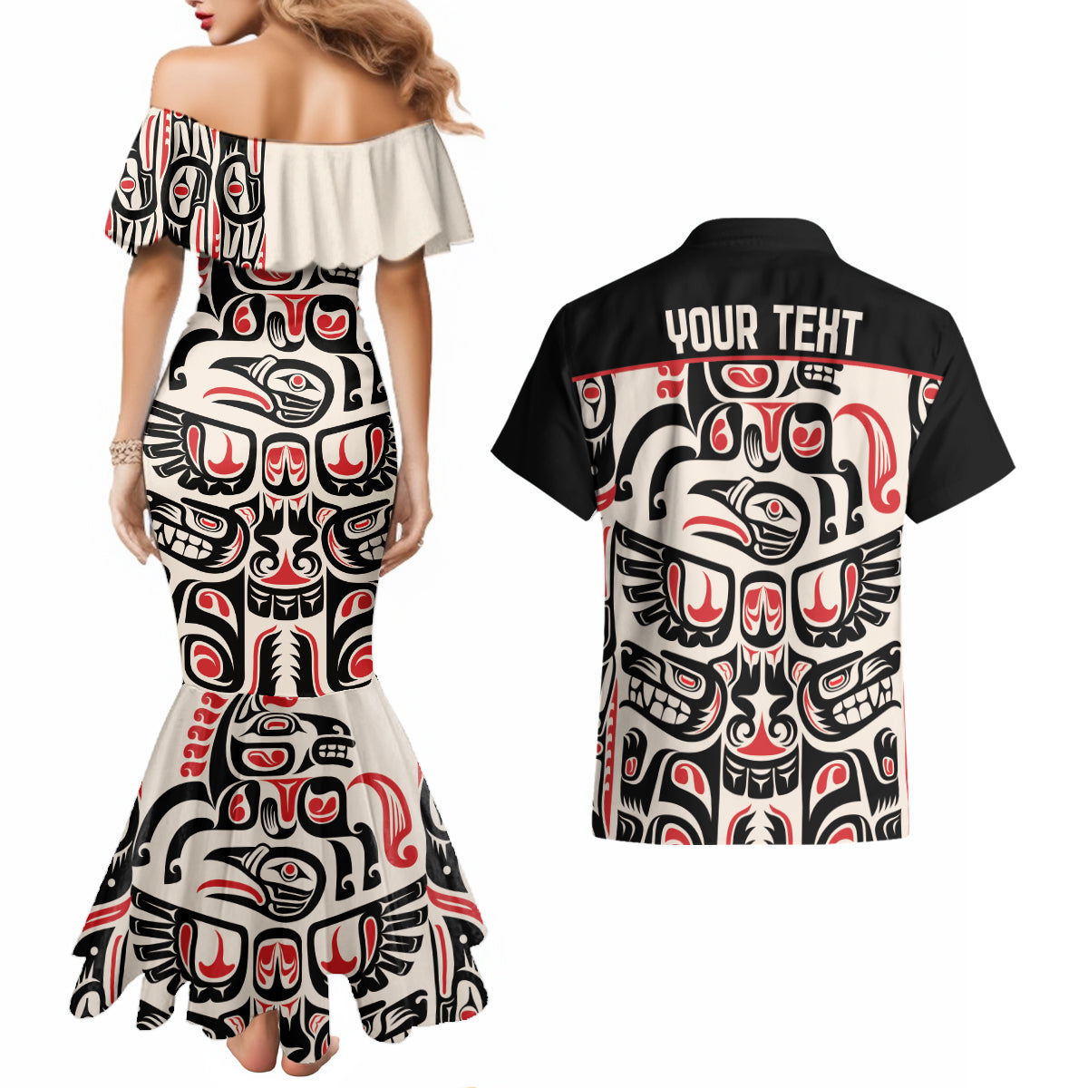 Personalized Canada Indigenous Haida Art Couples Matching Mermaid Dress and Hawaiian Shirt LT9 - Wonder Print Shop
