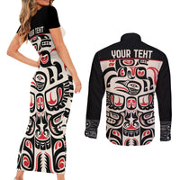 Personalized Canada Indigenous Haida Art Couples Matching Short Sleeve Bodycon Dress and Long Sleeve Button Shirt LT9 - Wonder Print Shop
