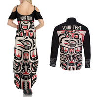 Personalized Canada Indigenous Haida Art Couples Matching Summer Maxi Dress and Long Sleeve Button Shirt LT9 - Wonder Print Shop