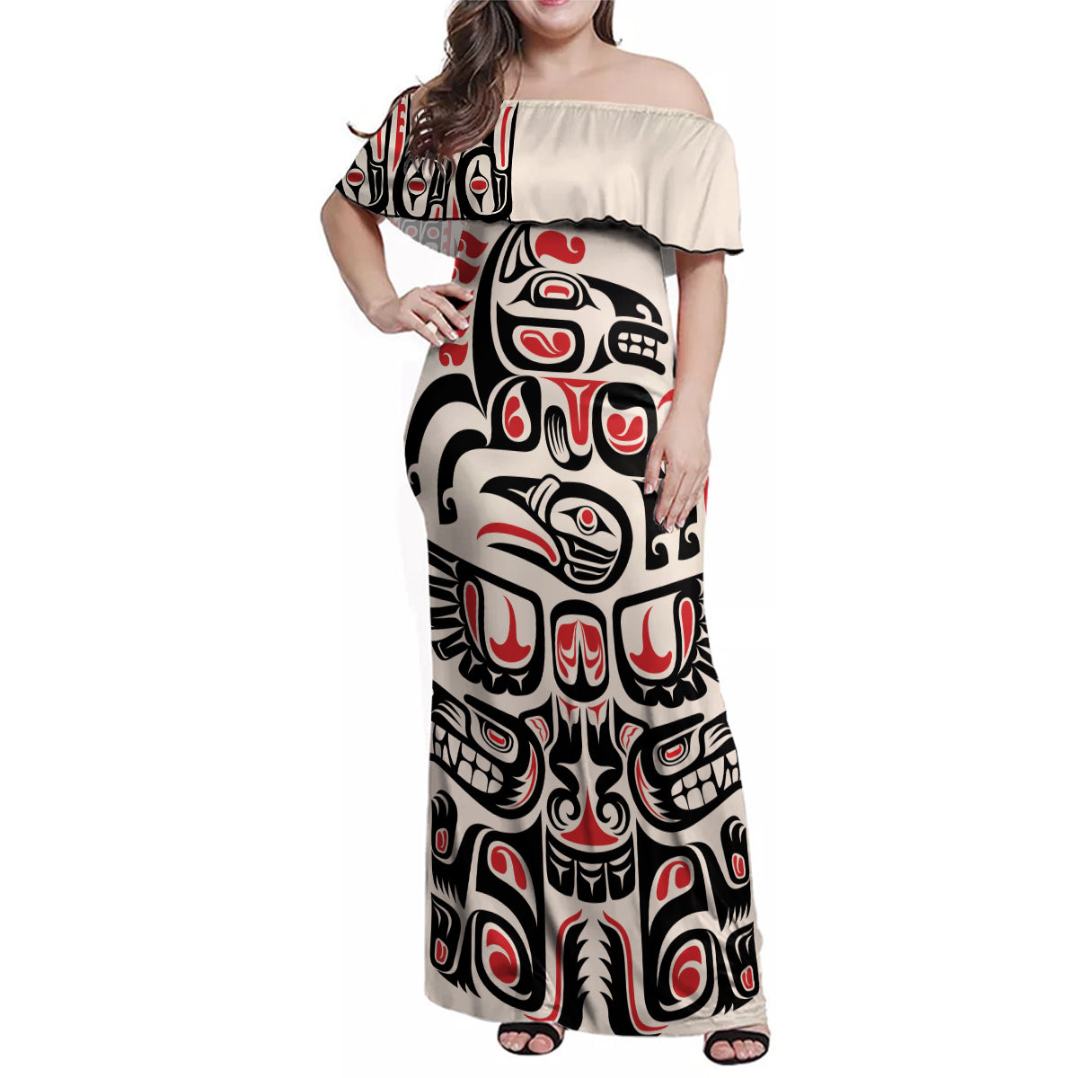 Personalized Canada Indigenous Haida Art Family Matching Off Shoulder Maxi Dress and Hawaiian Shirt LT9 - Wonder Print Shop