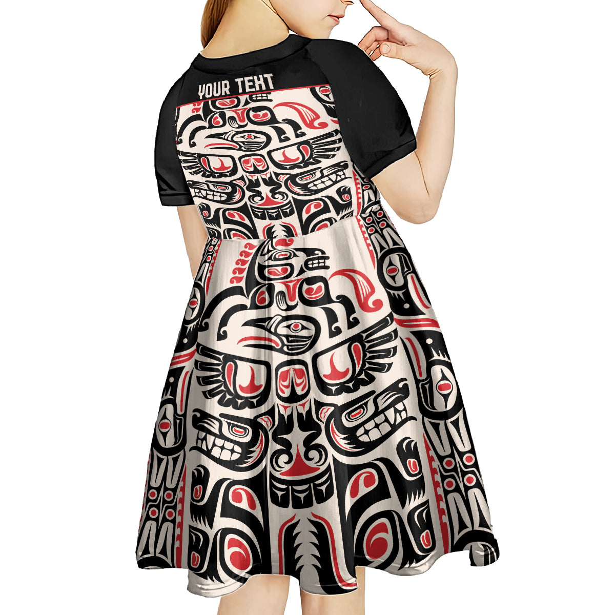 Personalized Canada Indigenous Haida Art Kid Short Sleeve Dress - Wonder Print Shop