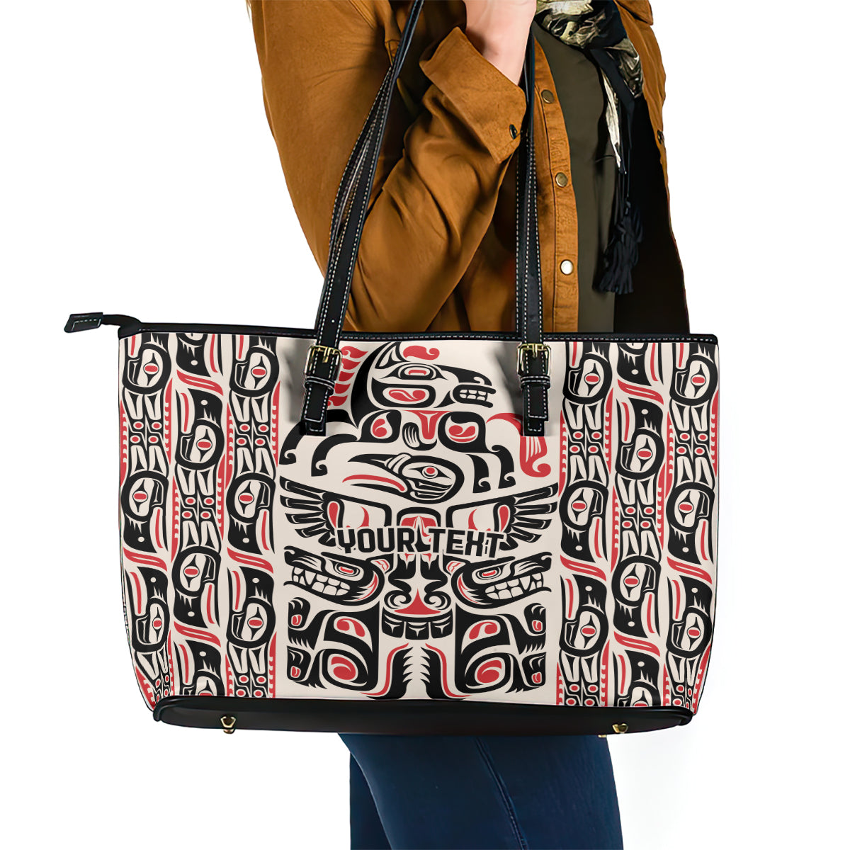 Personalized Canada Indigenous Haida Art Leather Tote Bag - Wonder Print Shop