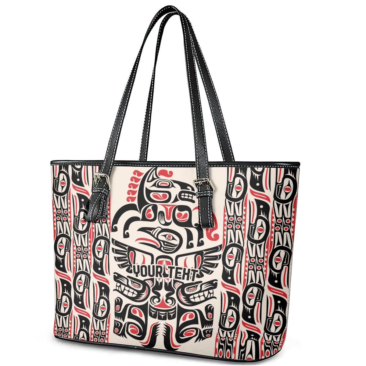 Personalized Canada Indigenous Haida Art Leather Tote Bag - Wonder Print Shop