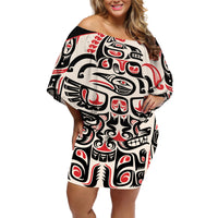 Personalized Canada Indigenous Haida Art Off Shoulder Short Dress - Wonder Print Shop