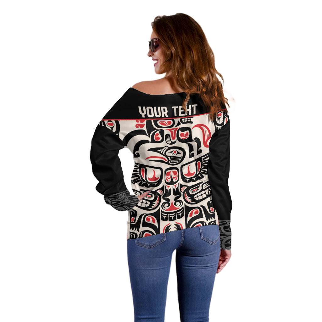 Personalized Canada Indigenous Haida Art Off Shoulder Sweater - Wonder Print Shop