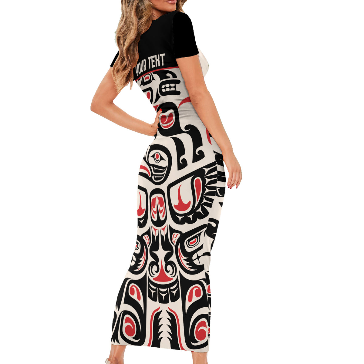 Personalized Canada Indigenous Haida Art Short Sleeve Bodycon Dress - Wonder Print Shop