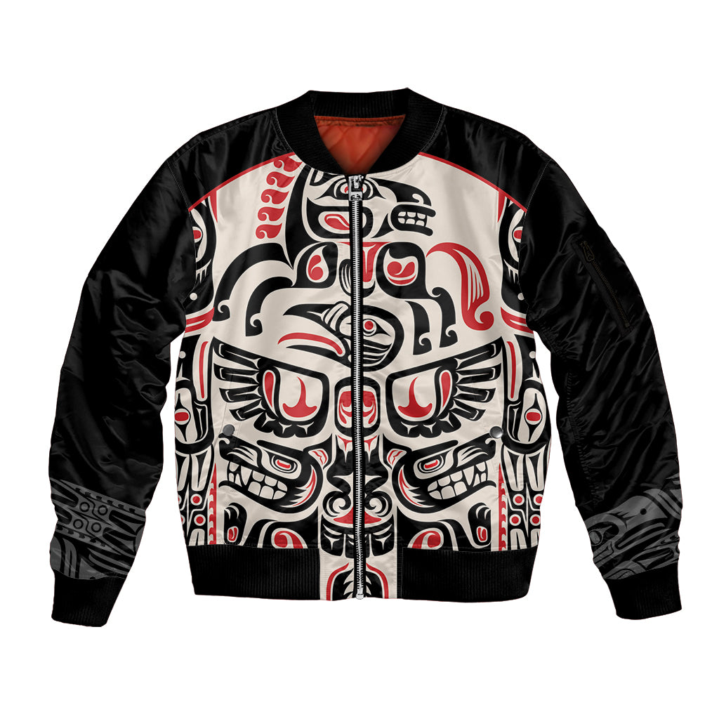 Personalized Canada Indigenous Haida Art Sleeve Zip Bomber Jacket - Wonder Print Shop