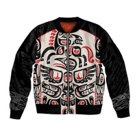 Personalized Canada Indigenous Haida Art Sleeve Zip Bomber Jacket - Wonder Print Shop
