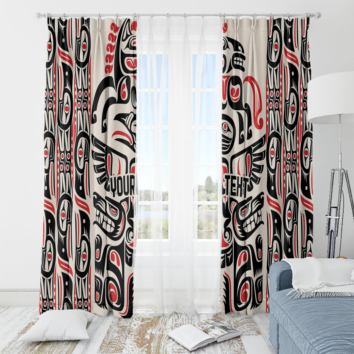 Personalized Canada Indigenous Haida Art Window Curtain - Wonder Print Shop