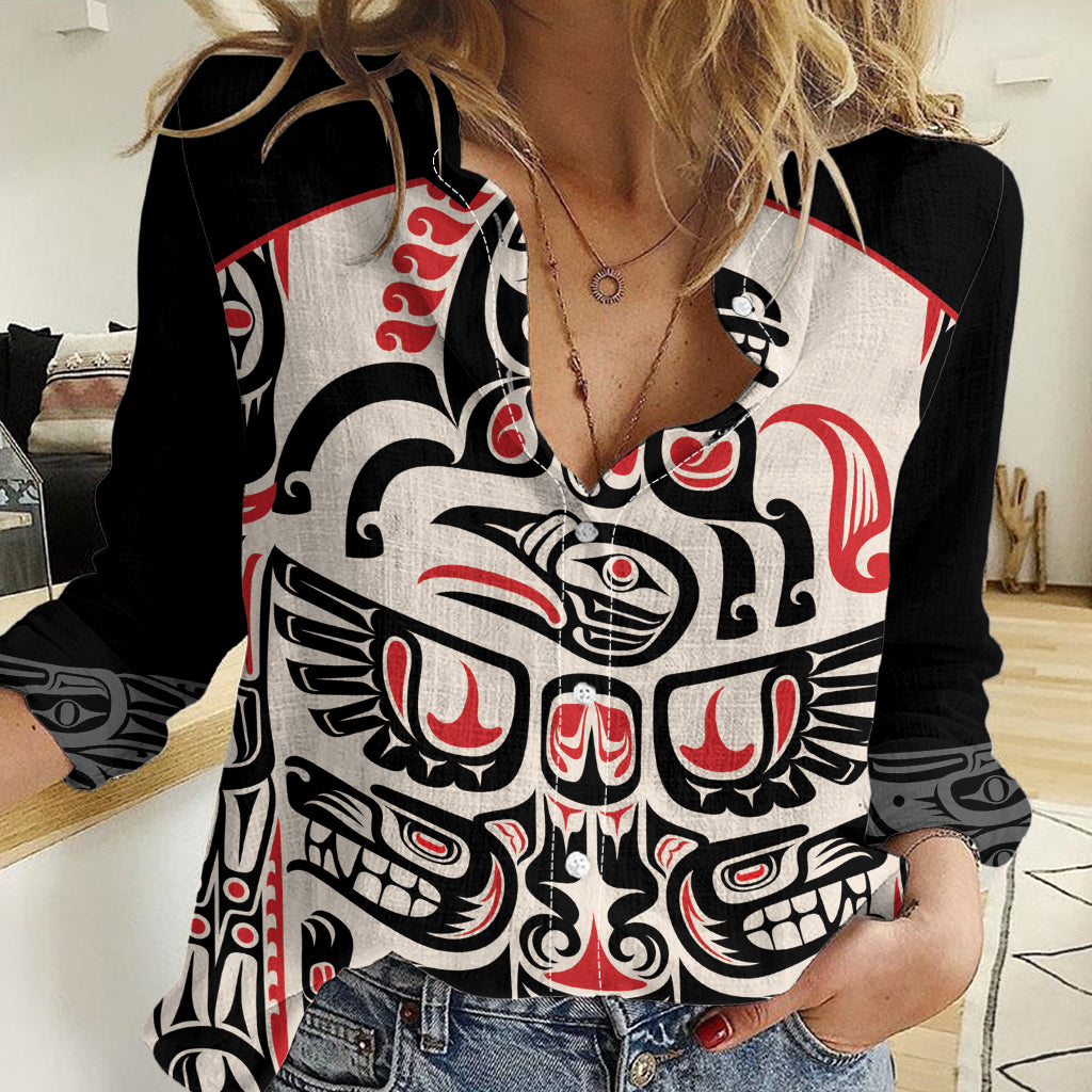 Personalized Canada Indigenous Haida Art Women Casual Shirt - Wonder Print Shop