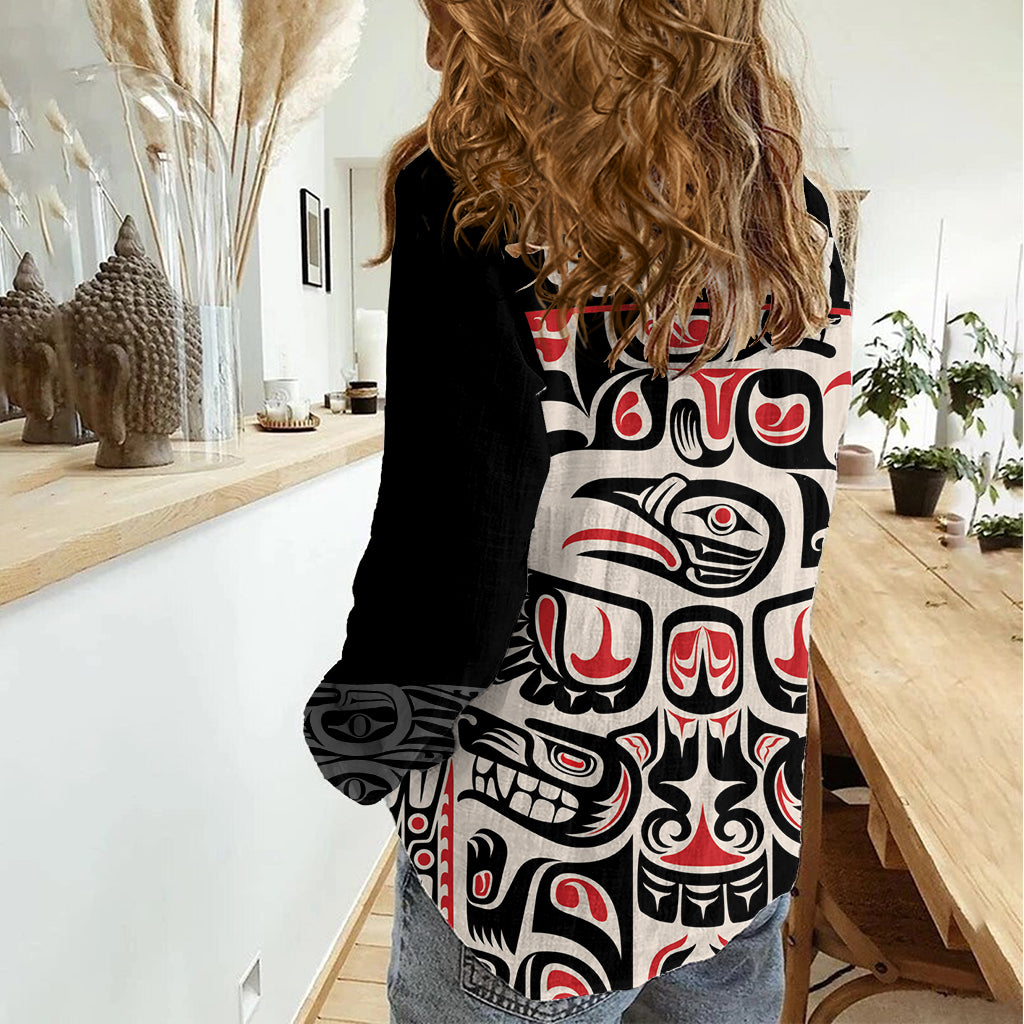 Personalized Canada Indigenous Haida Art Women Casual Shirt - Wonder Print Shop