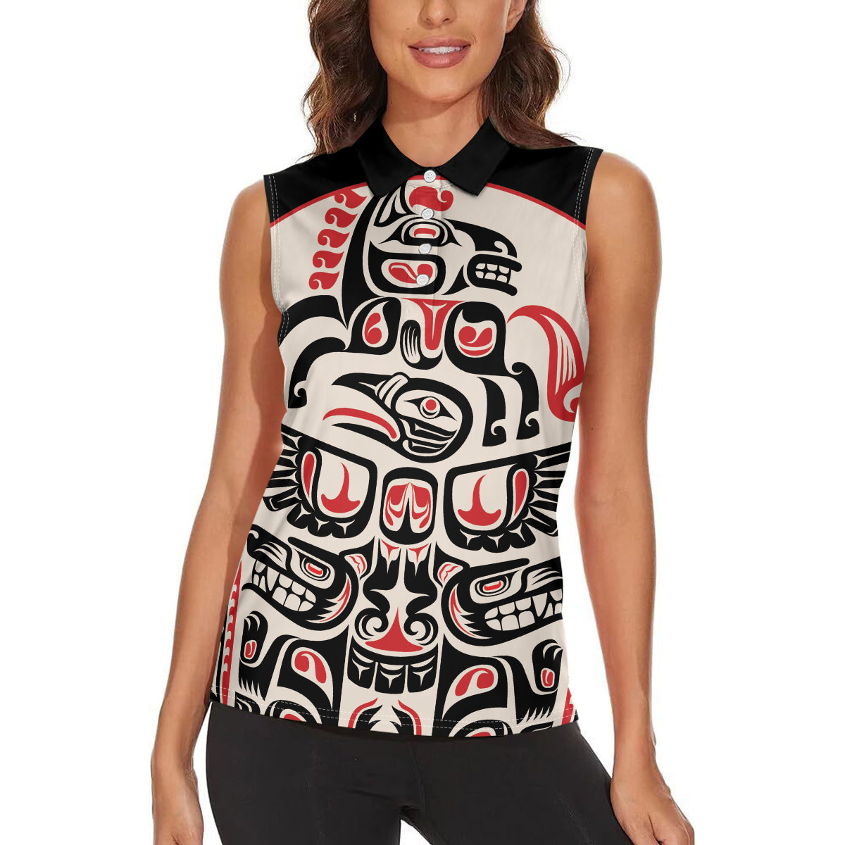Personalized Canada Indigenous Haida Art Women Sleeveless Polo Shirt - Wonder Print Shop