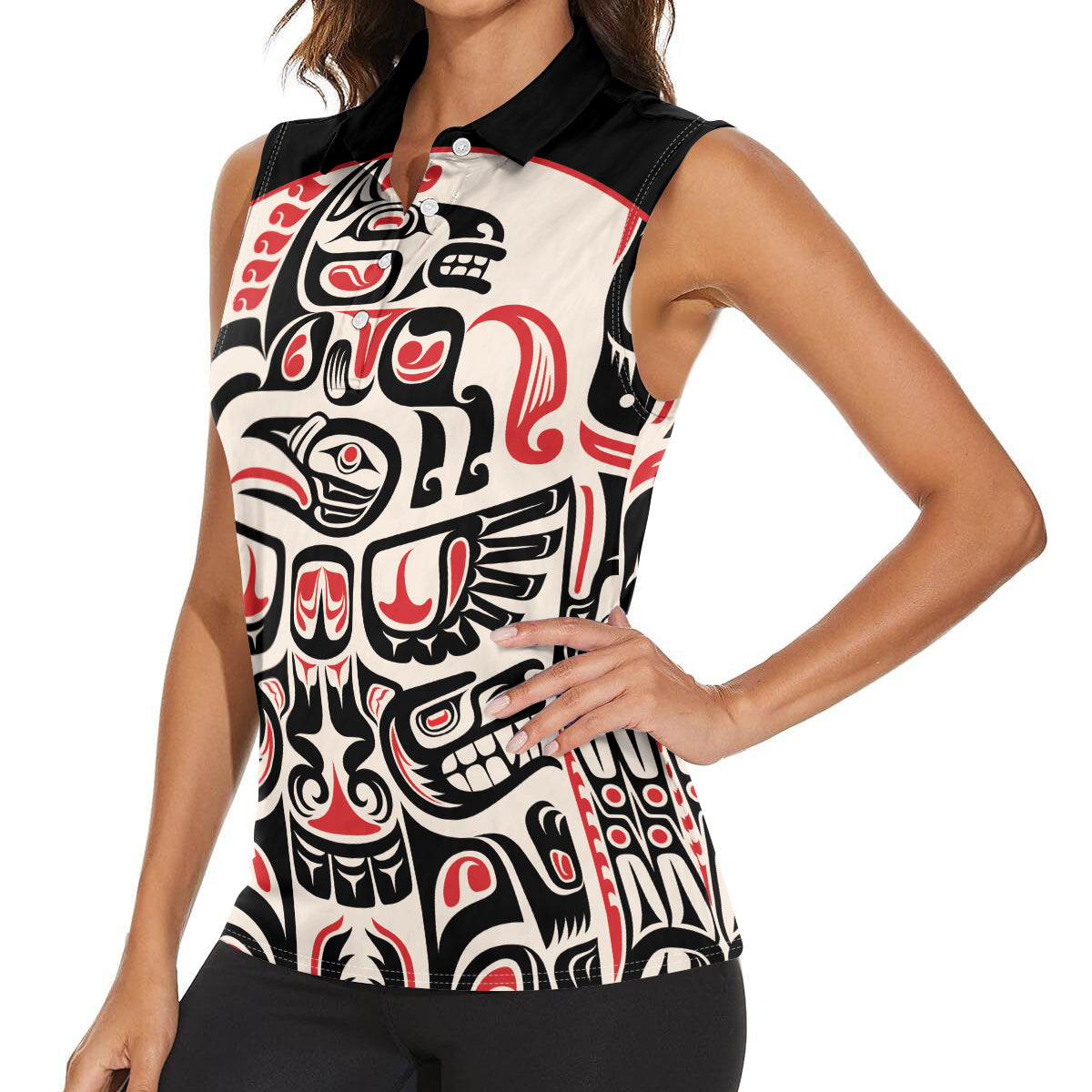 Personalized Canada Indigenous Haida Art Women Sleeveless Polo Shirt - Wonder Print Shop