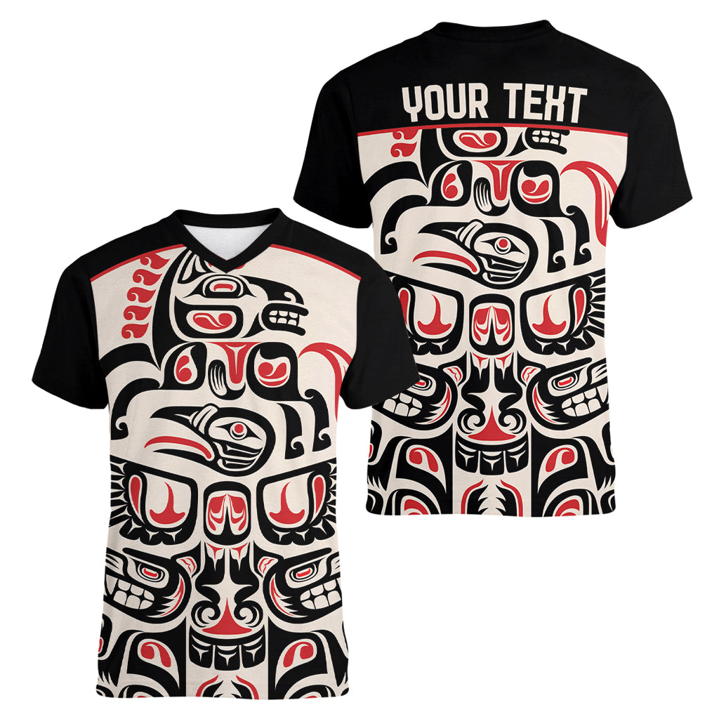 Personalized Canada Indigenous Haida Art Women V-Neck T-Shirt - Wonder Print Shop