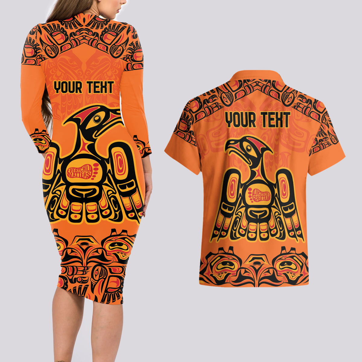 Personalized Every Child Matter Couples Matching Long Sleeve Bodycon Dress and Hawaiian Shirt Canadian Native Indigenous Haida LT9 - Wonder Print Shop