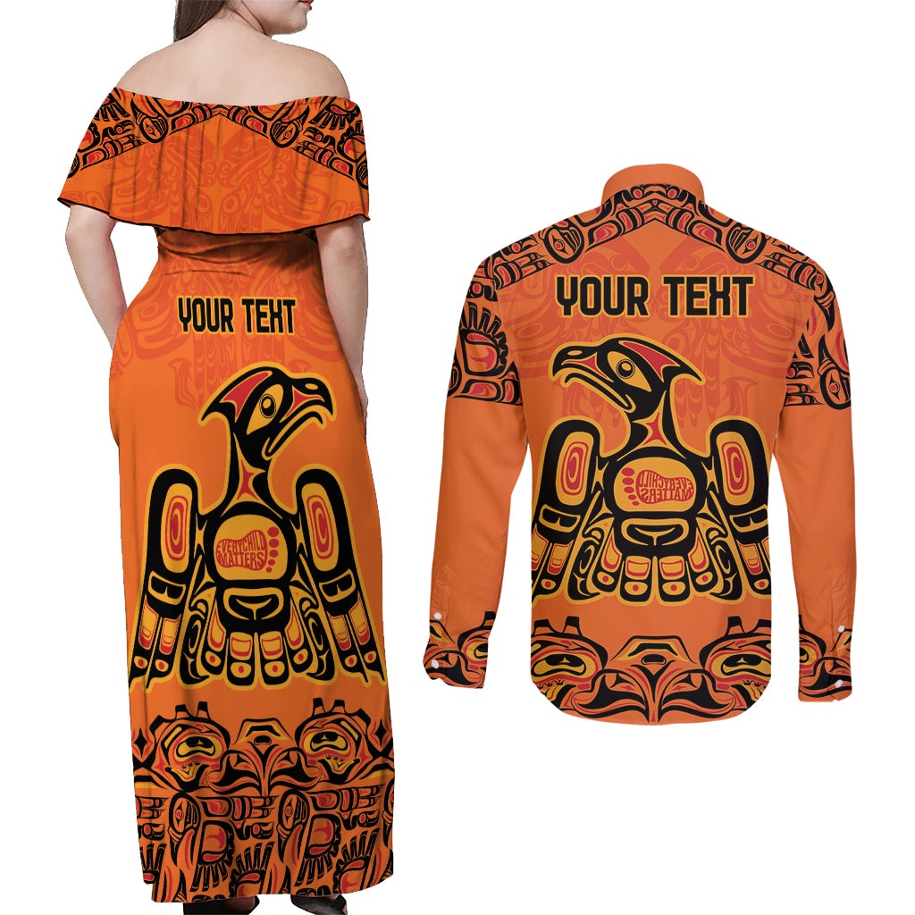 Personalized Every Child Matter Couples Matching Off Shoulder Maxi Dress and Long Sleeve Button Shirt Canadian Native Indigenous Haida LT9 - Wonder Print Shop