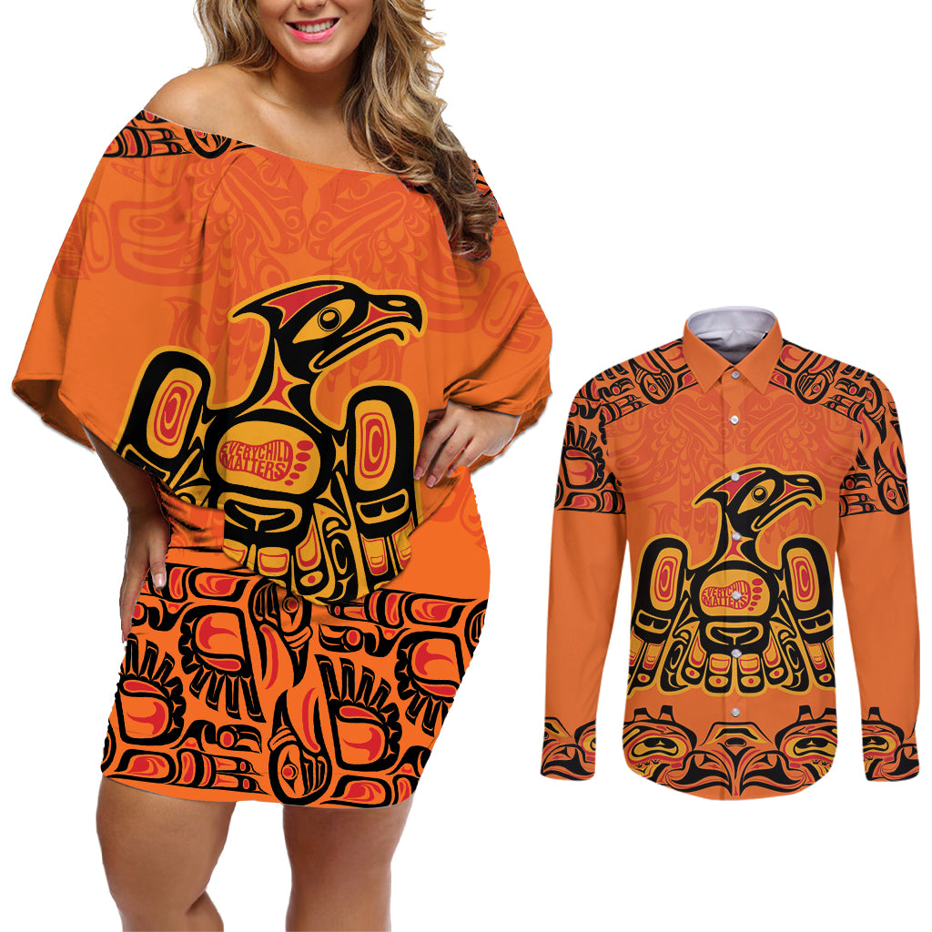 Personalized Every Child Matter Couples Matching Off Shoulder Short Dress and Long Sleeve Button Shirt Canadian Native Indigenous Haida LT9 - Wonder Print Shop