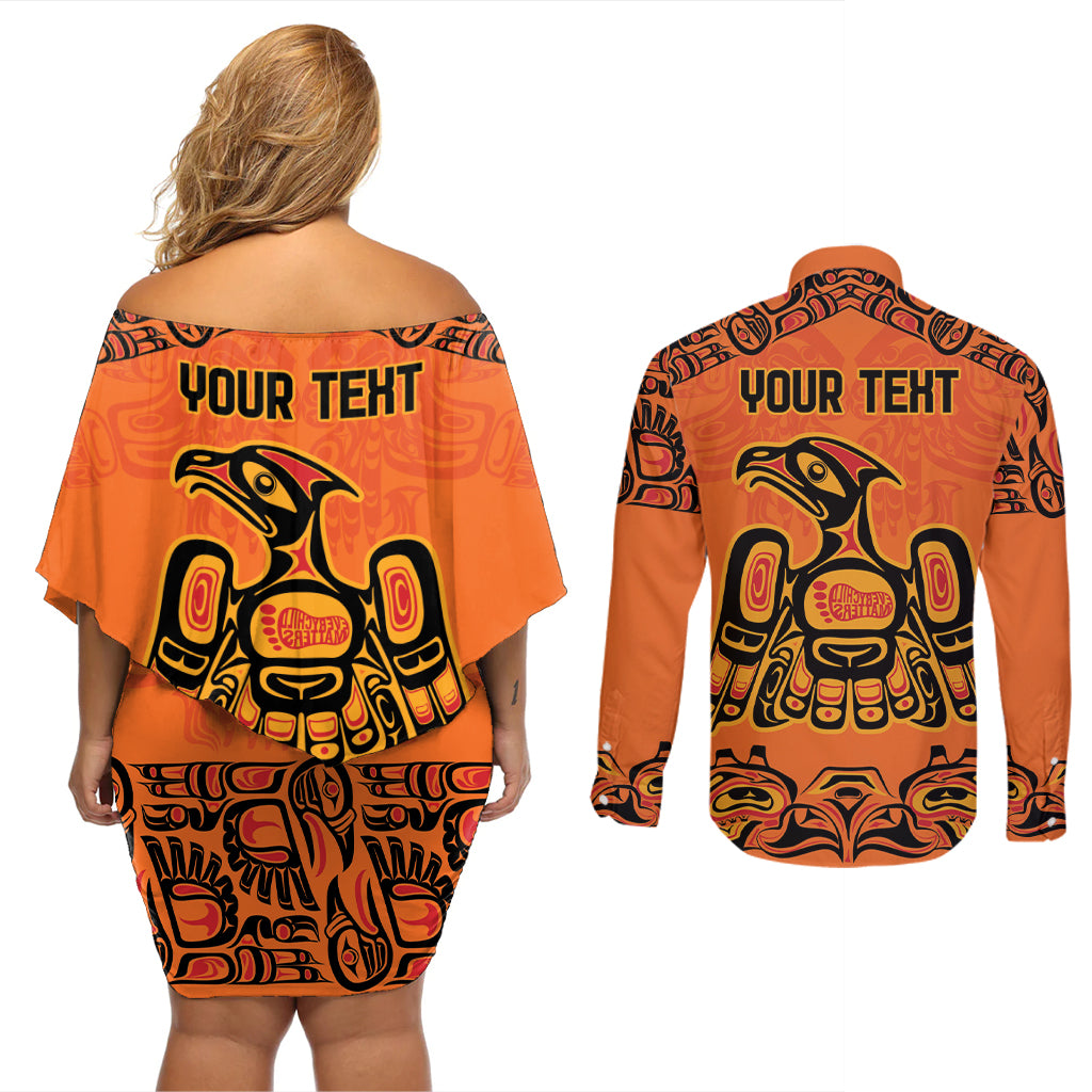 Personalized Every Child Matter Couples Matching Off Shoulder Short Dress and Long Sleeve Button Shirt Canadian Native Indigenous Haida LT9 - Wonder Print Shop