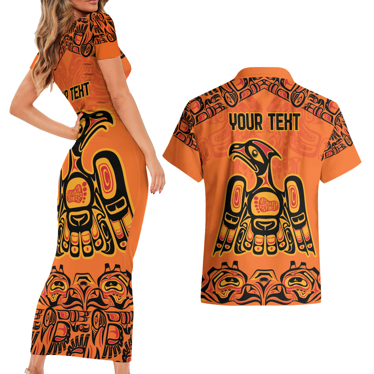 Personalized Every Child Matter Couples Matching Short Sleeve Bodycon Dress and Hawaiian Shirt Canadian Native Indigenous Haida LT9 - Wonder Print Shop