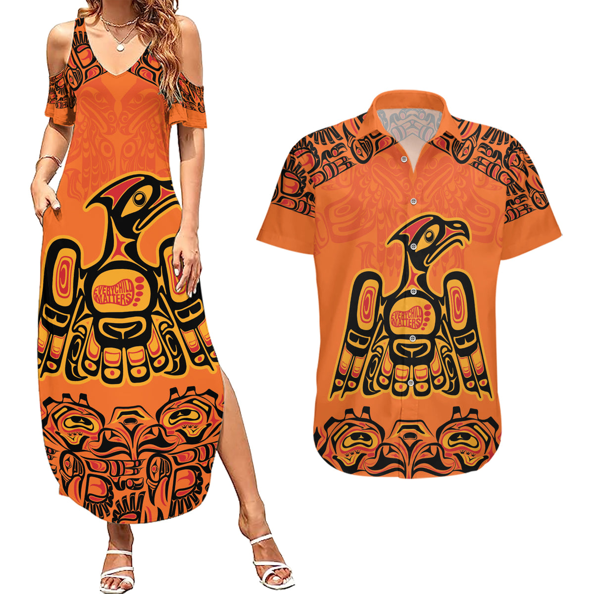 Personalized Every Child Matter Couples Matching Summer Maxi Dress and Hawaiian Shirt Canadian Native Indigenous Haida LT9 - Wonder Print Shop