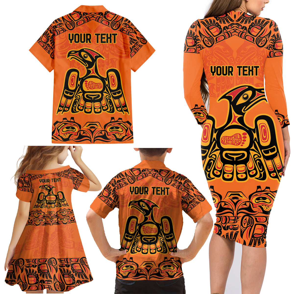 Personalized Every Child Matter Family Matching Long Sleeve Bodycon Dress and Hawaiian Shirt Canadian Native Indigenous Haida LT9 - Wonder Print Shop