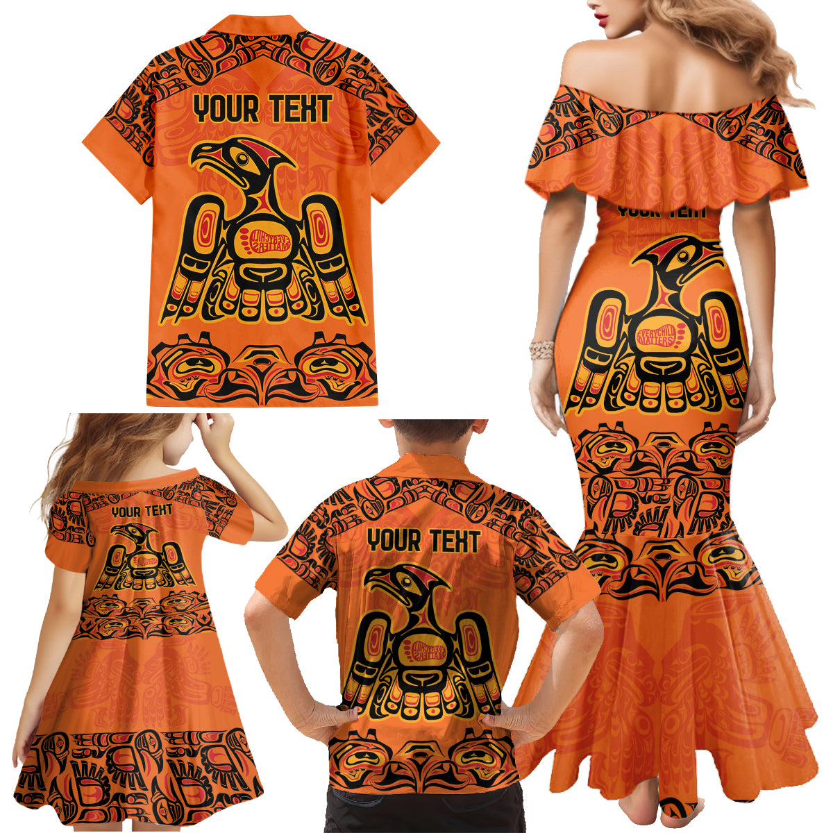 Personalized Every Child Matter Family Matching Mermaid Dress and Hawaiian Shirt Canadian Native Indigenous Haida LT9 - Wonder Print Shop