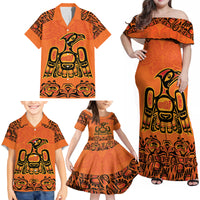 Personalized Every Child Matter Family Matching Off Shoulder Maxi Dress and Hawaiian Shirt Canadian Native Indigenous Haida LT9 - Wonder Print Shop