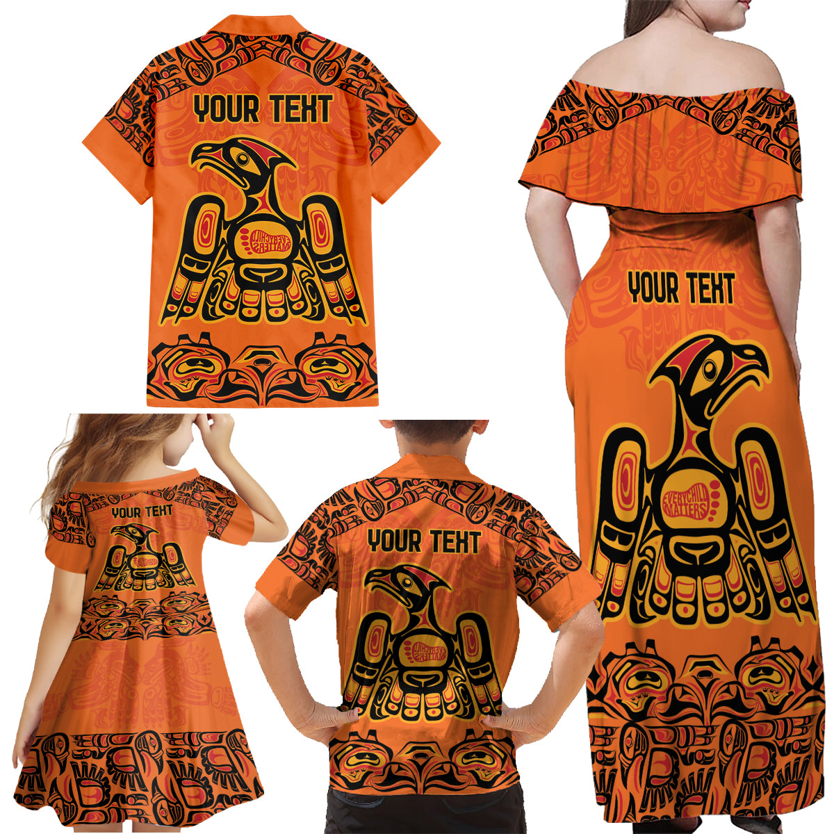 Personalized Every Child Matter Family Matching Off Shoulder Maxi Dress and Hawaiian Shirt Canadian Native Indigenous Haida LT9 - Wonder Print Shop