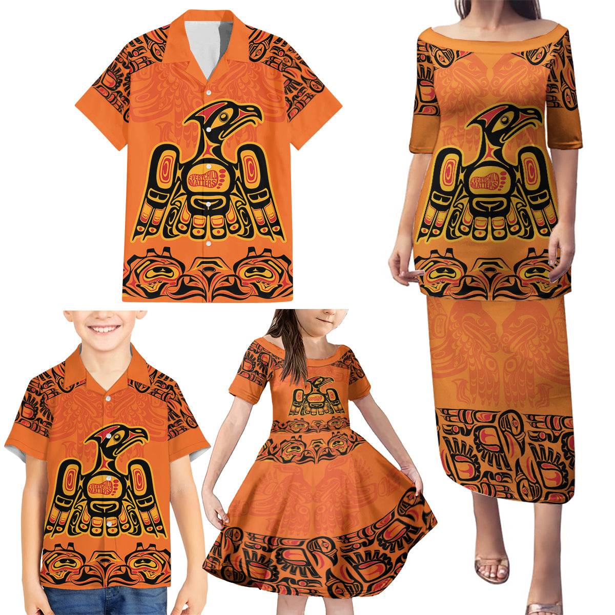 Personalized Every Child Matter Family Matching Puletasi and Hawaiian Shirt Canadian Native Indigenous Haida - Wonder Print Shop