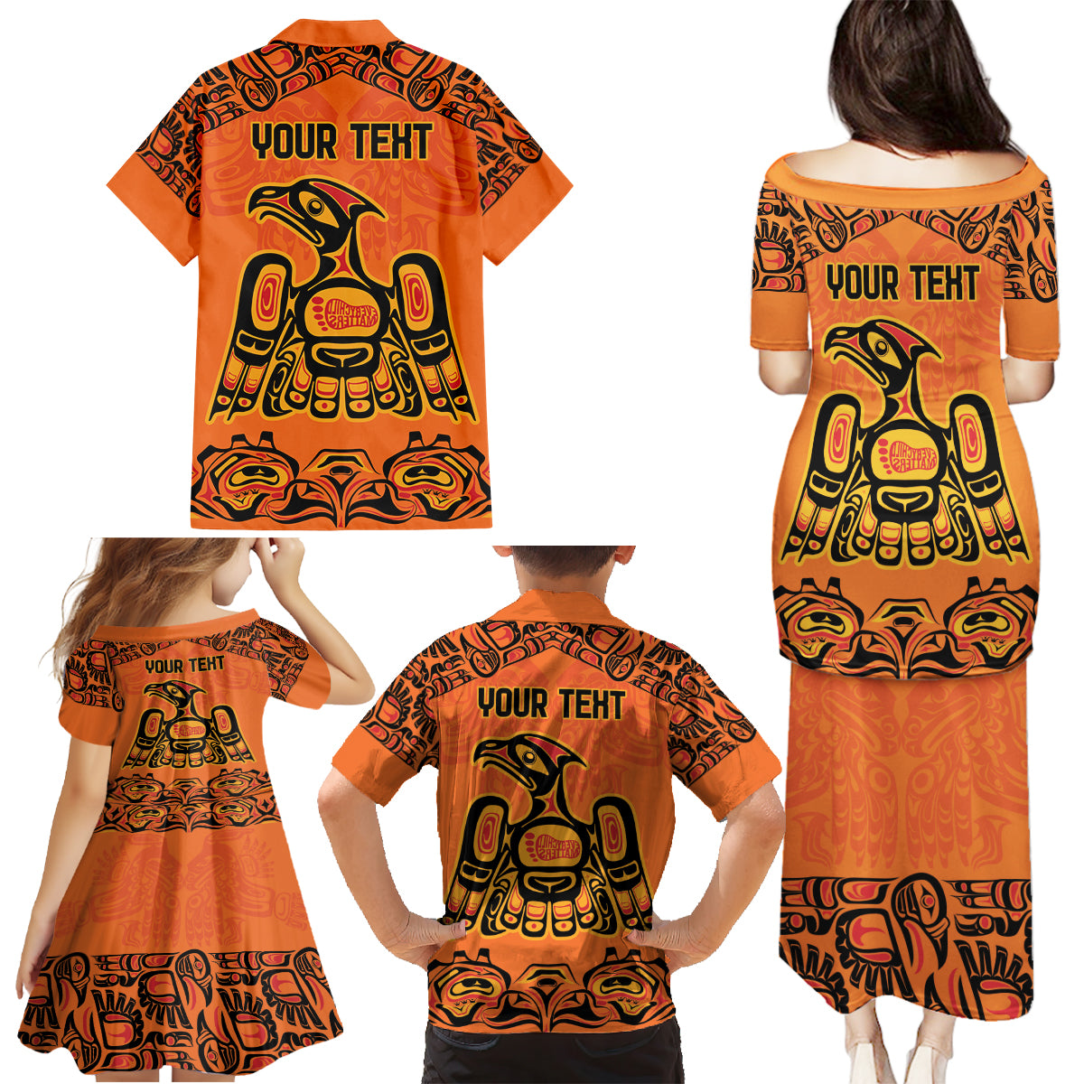 Personalized Every Child Matter Family Matching Puletasi and Hawaiian Shirt Canadian Native Indigenous Haida - Wonder Print Shop