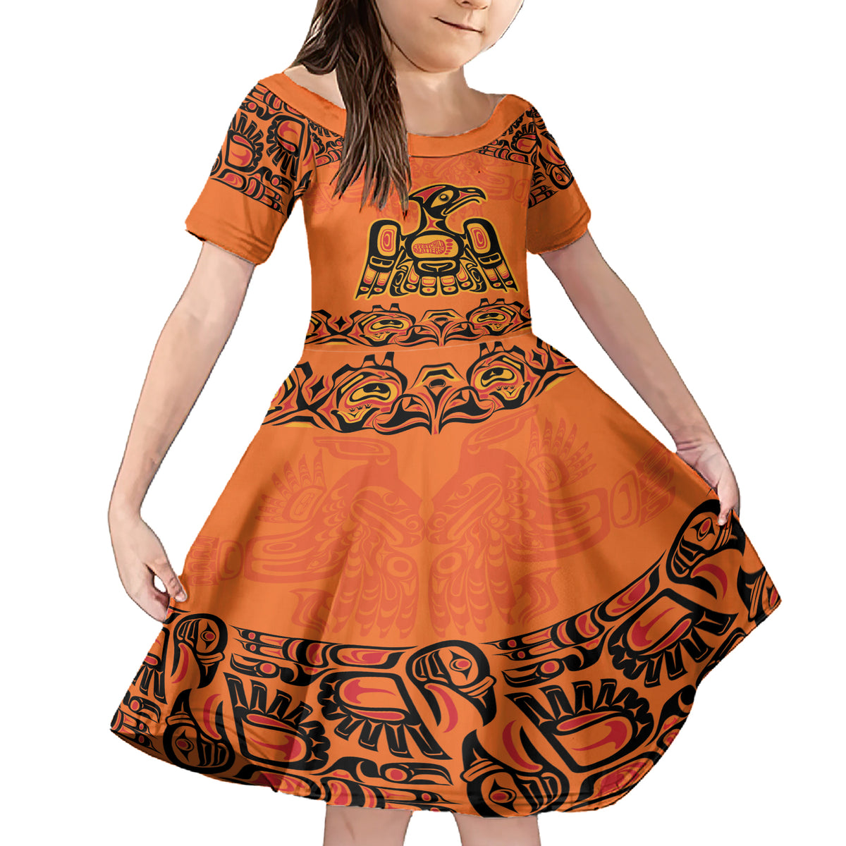 Personalized Every Child Matter Family Matching Short Sleeve Bodycon Dress and Hawaiian Shirt Canadian Native Indigenous Haida - Wonder Print Shop