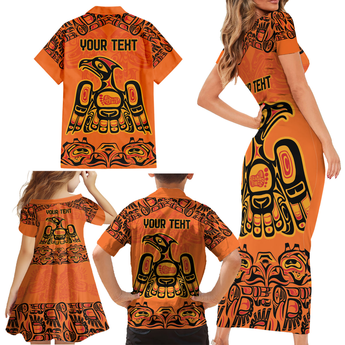 Personalized Every Child Matter Family Matching Short Sleeve Bodycon Dress and Hawaiian Shirt Canadian Native Indigenous Haida - Wonder Print Shop