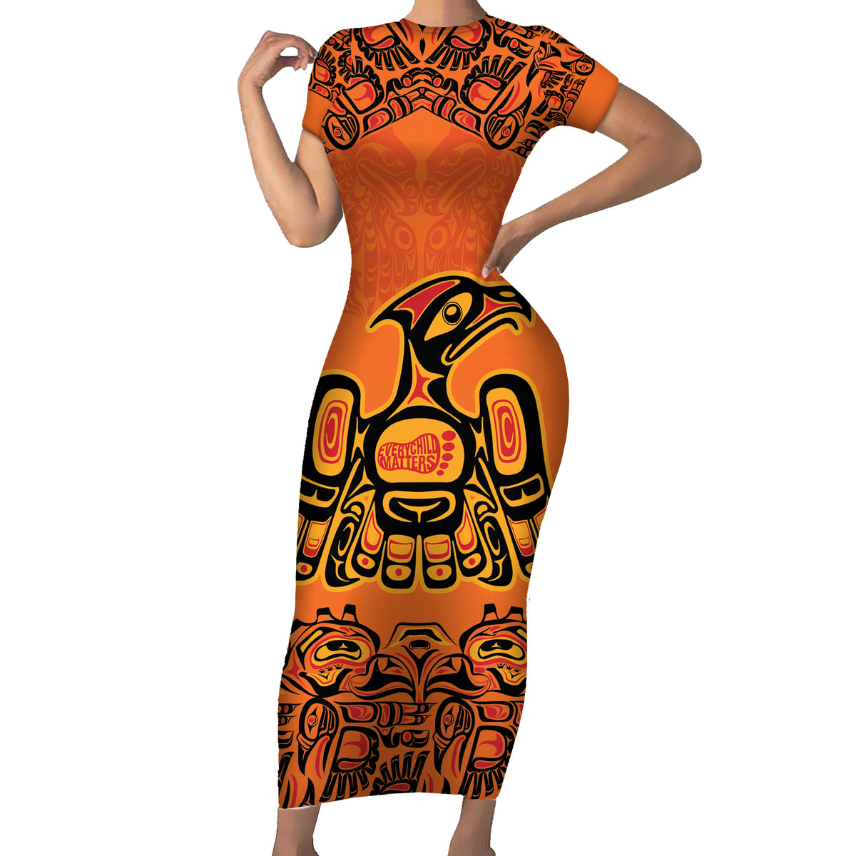 Personalized Every Child Matter Family Matching Short Sleeve Bodycon Dress and Hawaiian Shirt Canadian Native Indigenous Haida - Wonder Print Shop